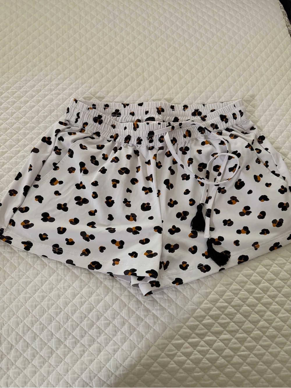 Persifor XS White Leopard Print Drawstring Women's Shorts. Made in USA